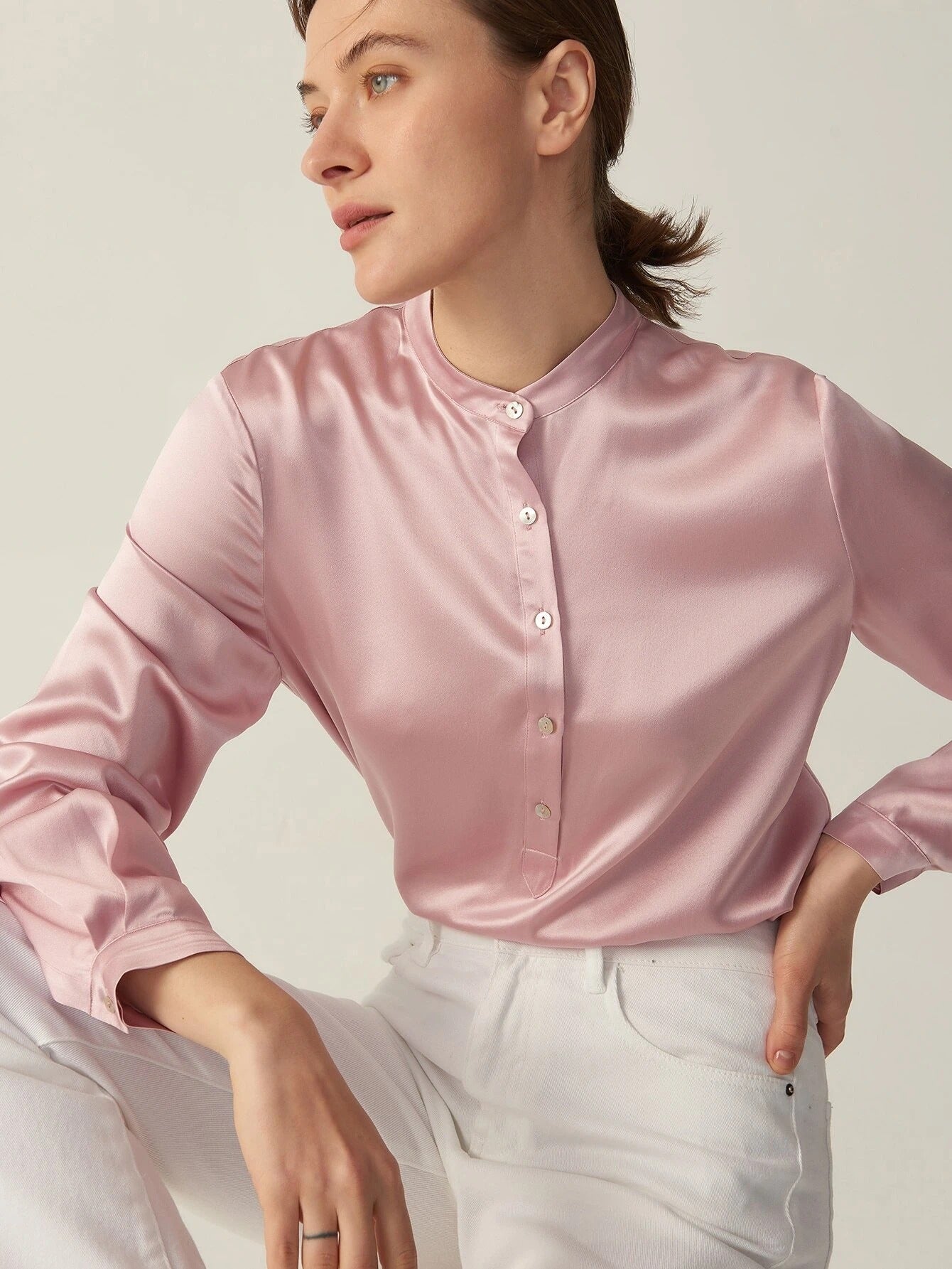 100% 22MM Mulberry Silk Top Long Sleeve Silk Blouse For Women
