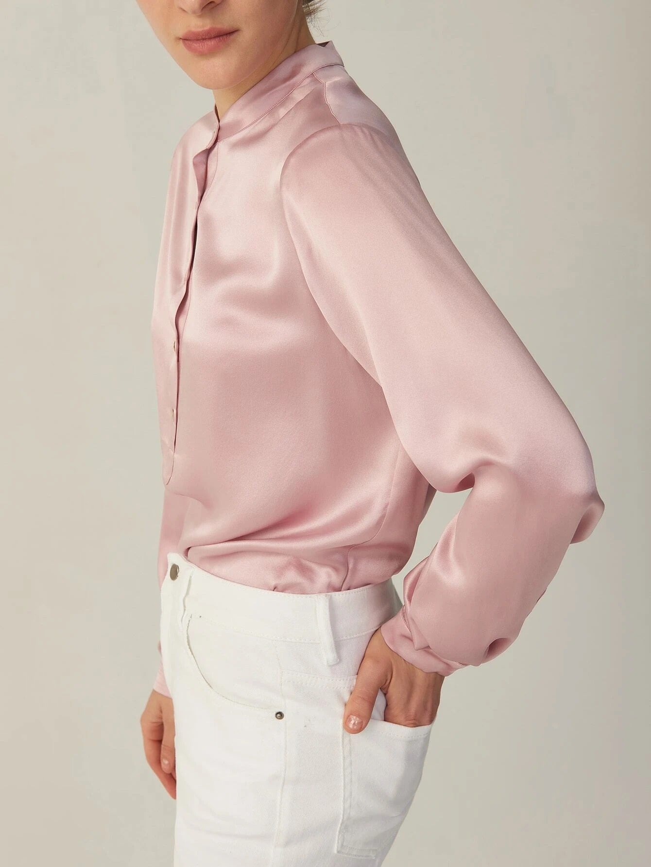 100% 22MM Mulberry Silk Top Long Sleeve Silk Blouse For Women