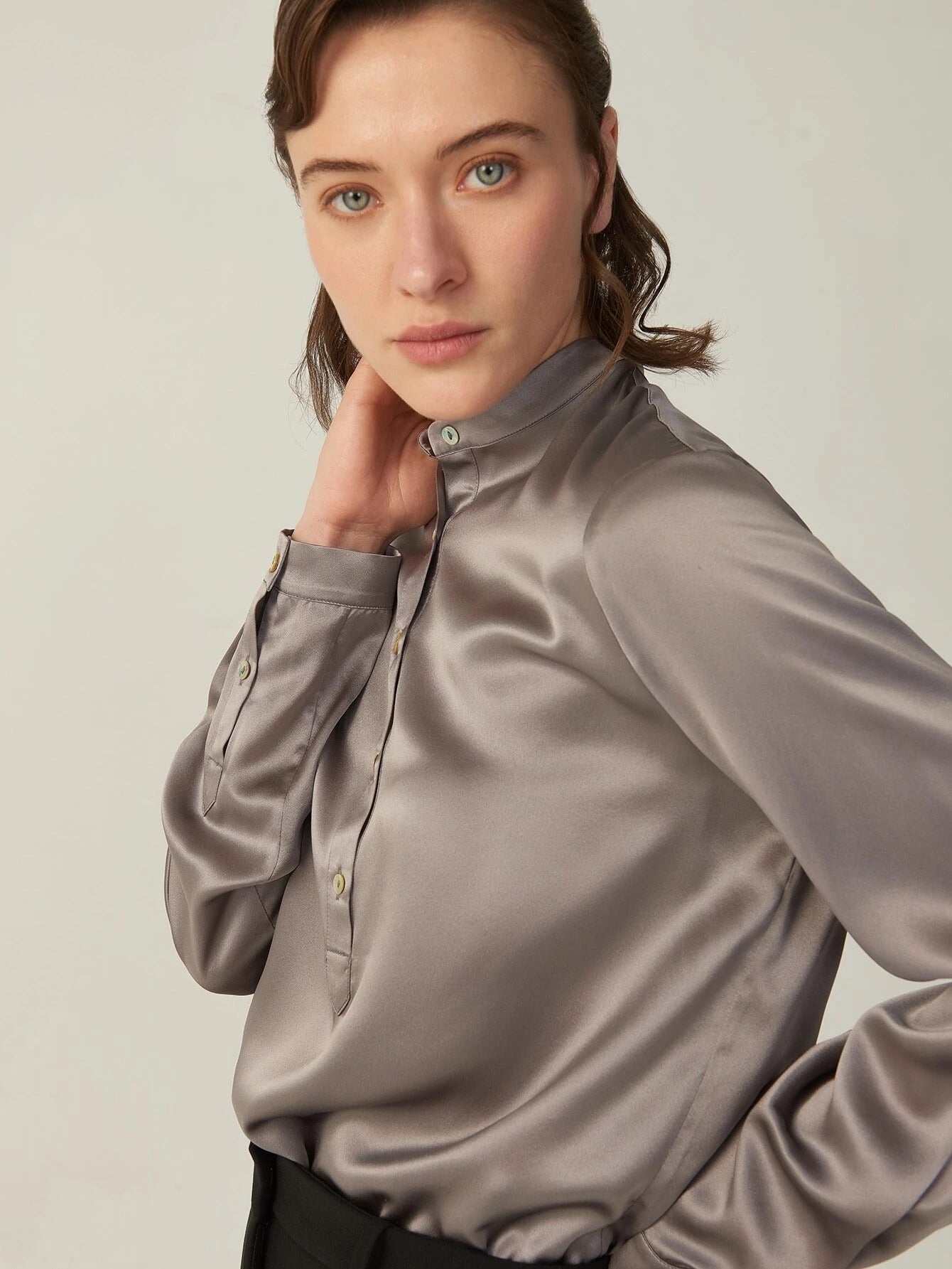 100% 22MM Mulberry Silk Top Long Sleeve Silk Blouse For Women