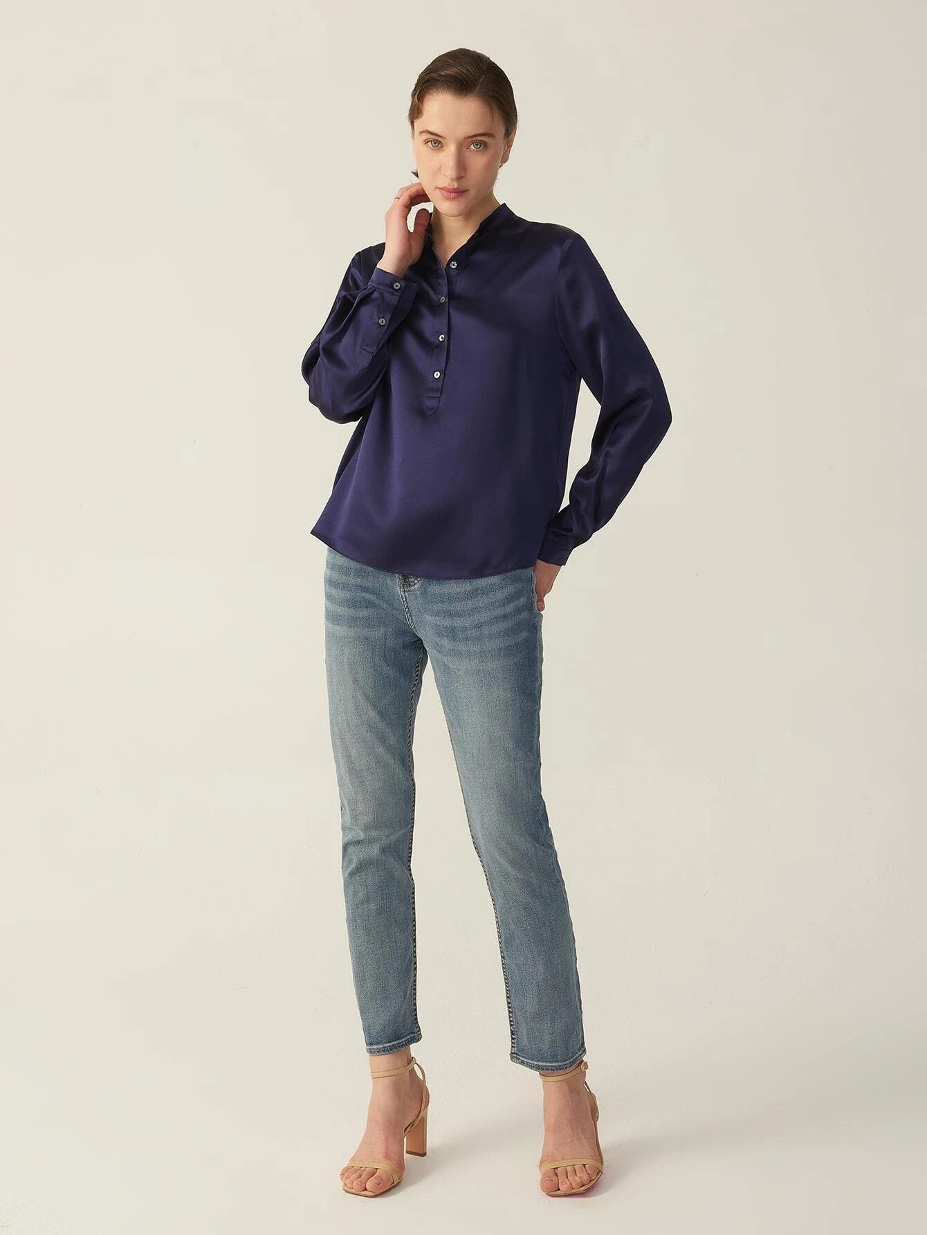 100% 22MM Mulberry Silk Top Long Sleeve Silk Blouse For Women