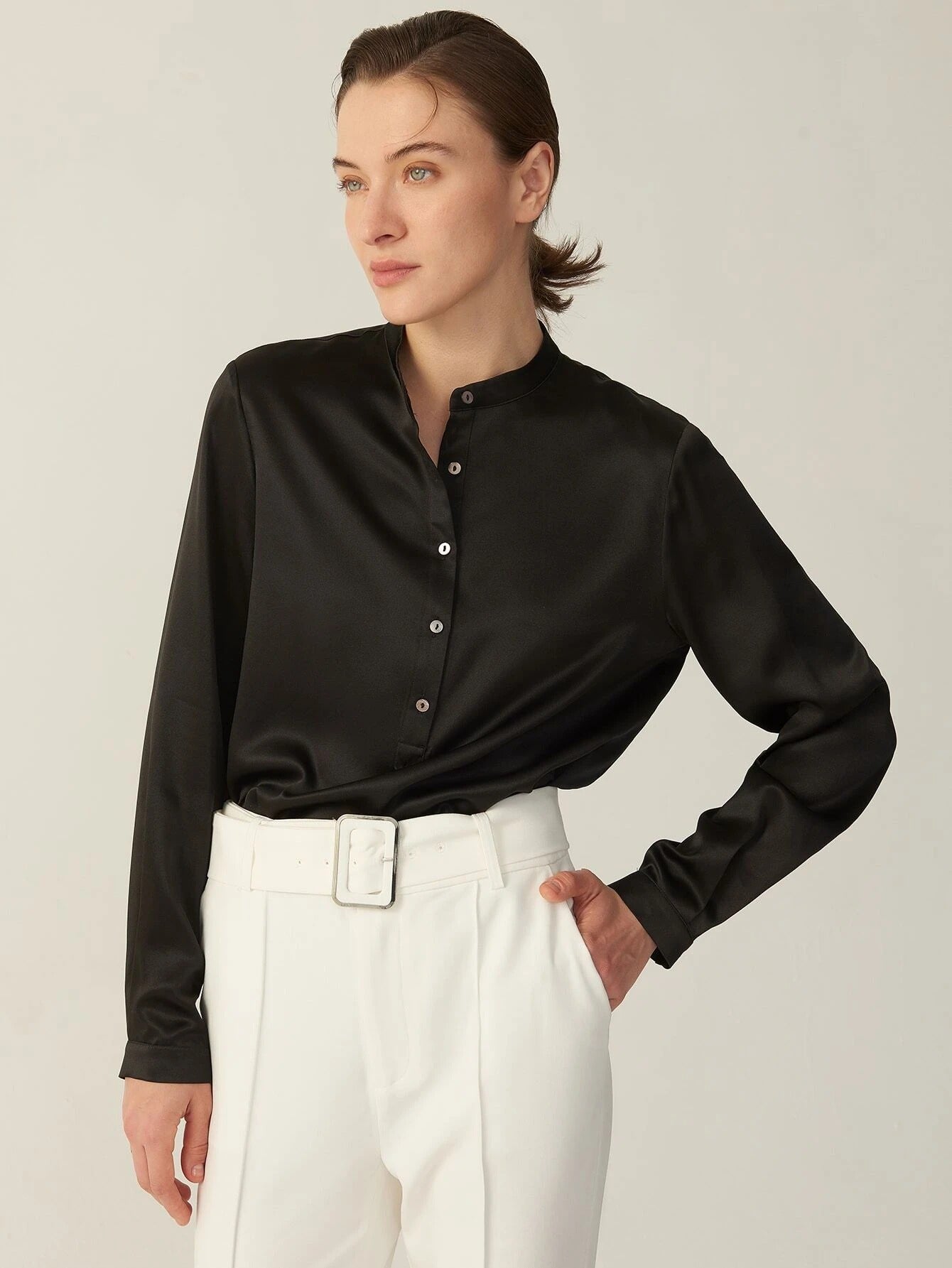 100% 22MM Mulberry Silk Top Long Sleeve Silk Blouse For Women