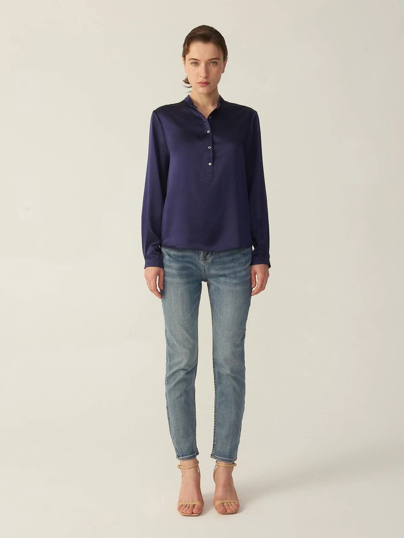 100% 22MM Mulberry Silk Top Long Sleeve Silk Blouse For Women