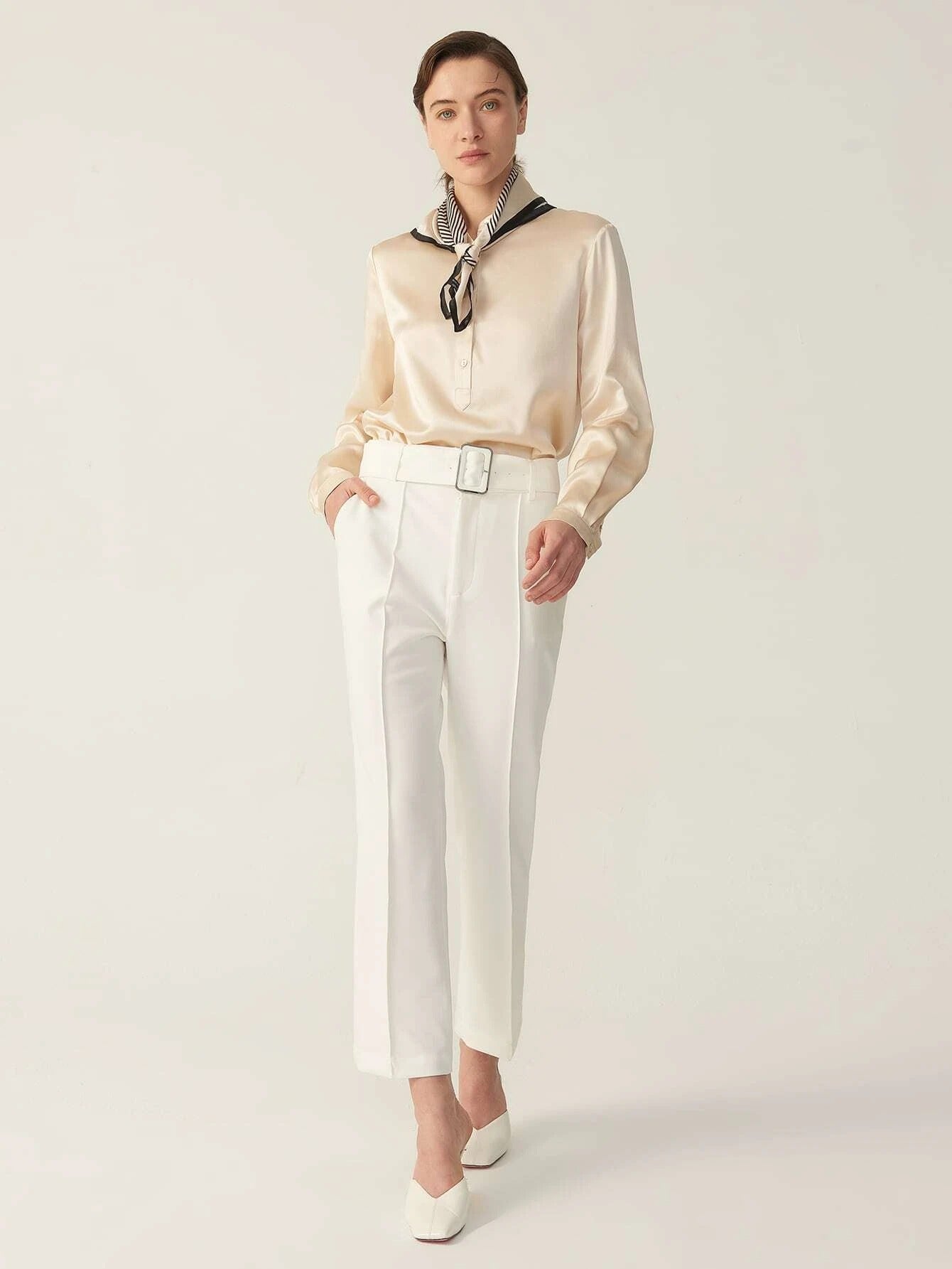 100% 22MM Mulberry Silk Top Long Sleeve Silk Blouse For Women