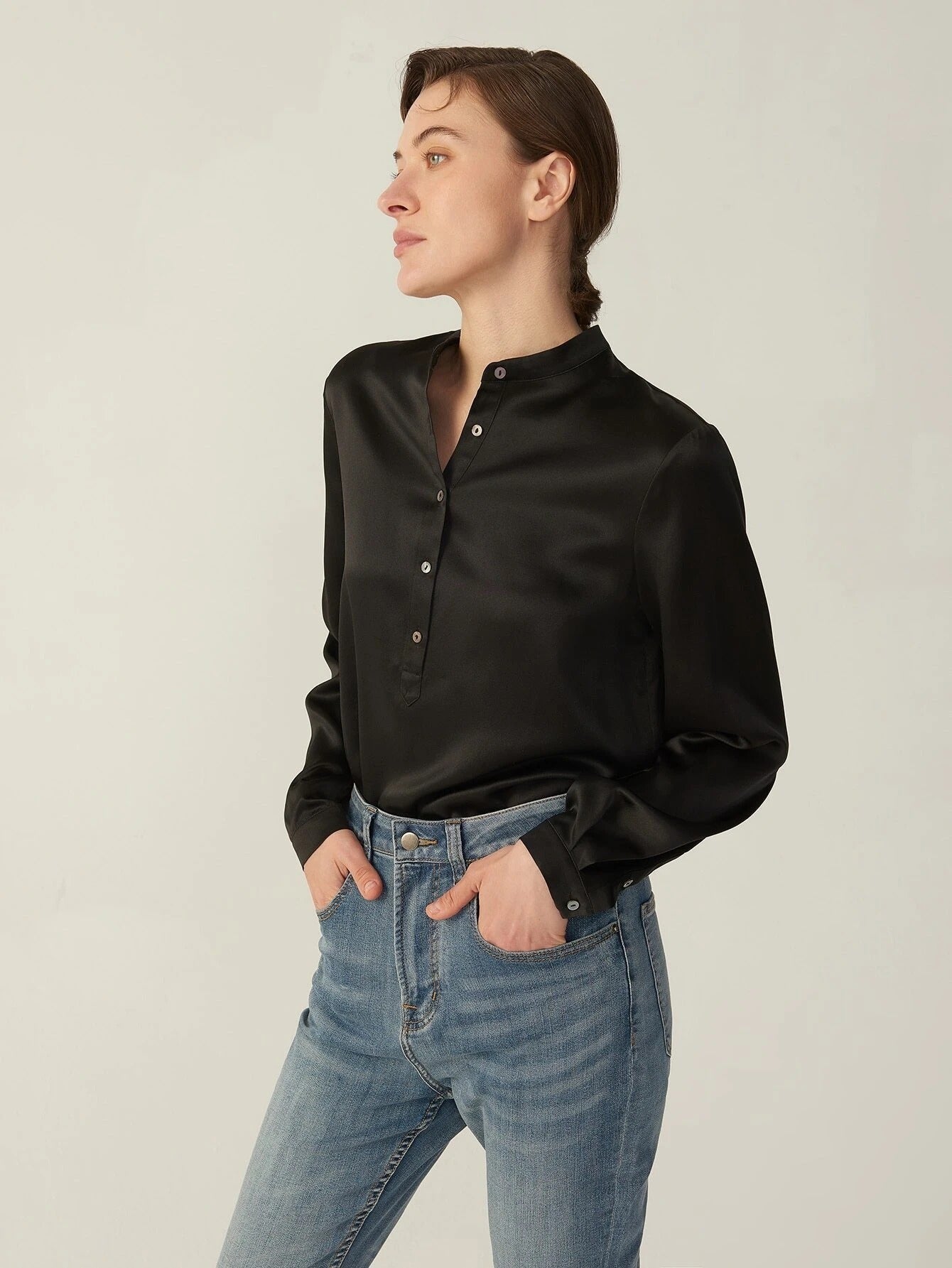100% 22MM Mulberry Silk Top Long Sleeve Silk Blouse For Women