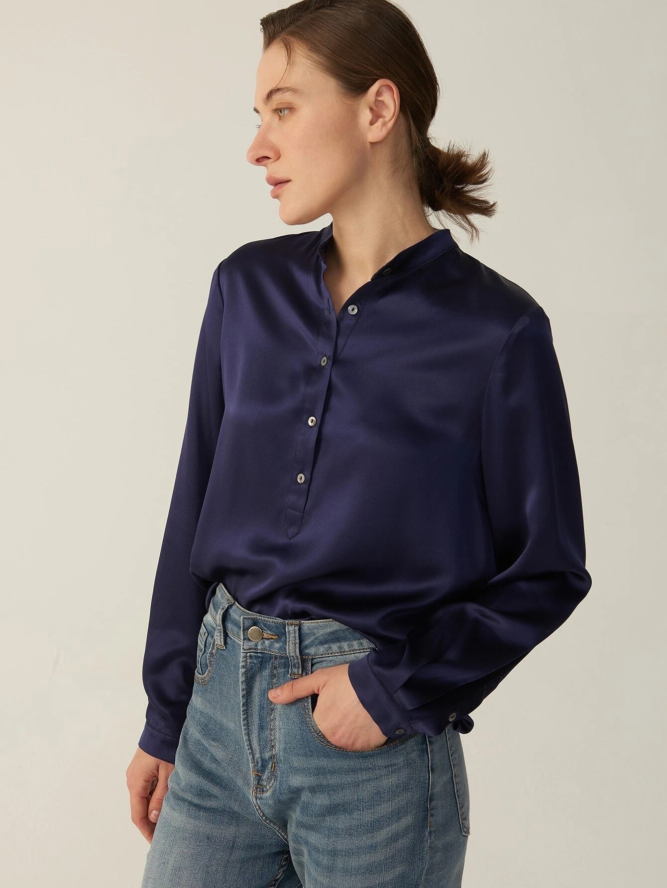 100% 22MM Mulberry Silk Top Long Sleeve Silk Blouse For Women