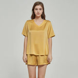 100% Mulberry Luxury V neck Short sleeve Nightwear Silk Pajamas Set for Women - DIANASILK