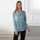 Blusa de seda 100% de seda de morera para mujer Camisas de seda de manga larga de color puro Top de seda