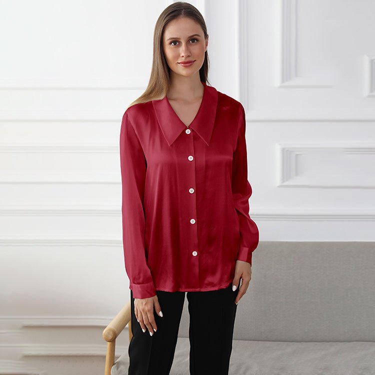 Blusa de seda 100% de seda de morera para mujer Camisas de seda de manga larga de color puro Top de seda