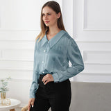 100% Mulberry Silk Womens Silk Blouse Pure Color Long Sleeves Silk Shirts Silk Top