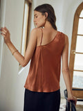 100% Silk Asymmetrical Neck Draped Top Stretchable Sleeveless Silk Top Silk Shirt
