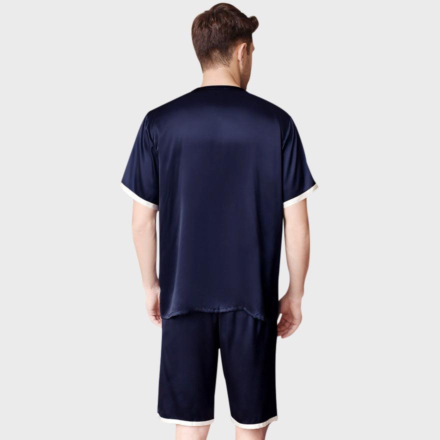 100% Silk Short Sleeve Luxury Short Silk Pajama Set for Men - DIANASILK