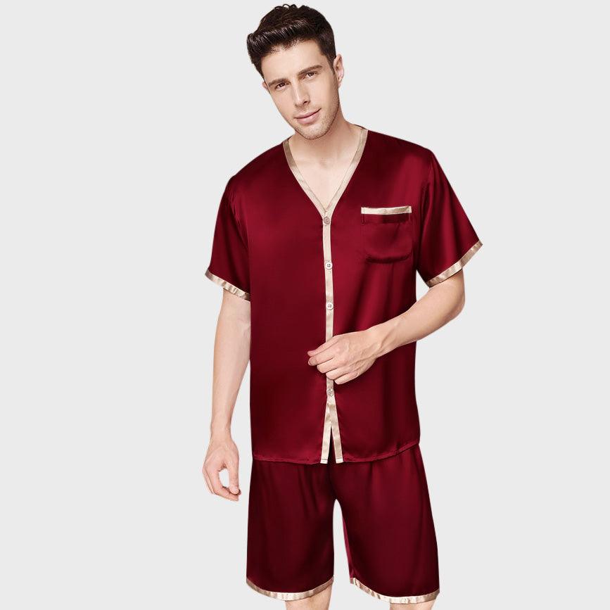 100% Silk Short Sleeve Luxury Short Silk Pajama Set for Men - DIANASILK