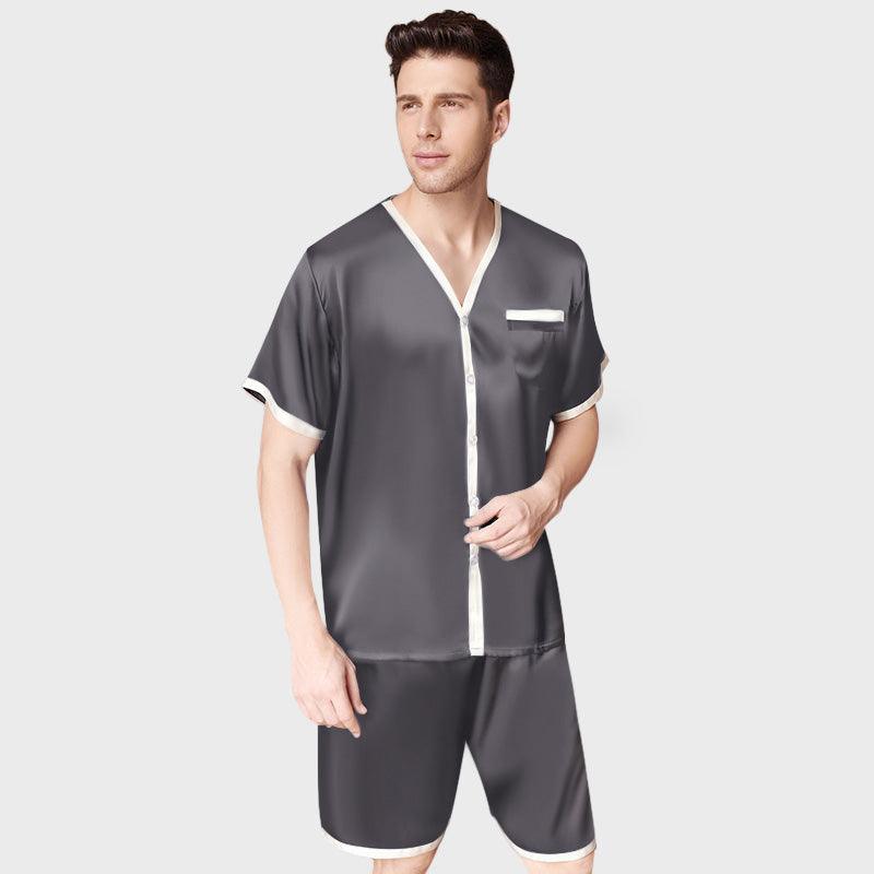 100% Silk Short Sleeve Luxury Short Silk Pajama Set for Men - DIANASILK
