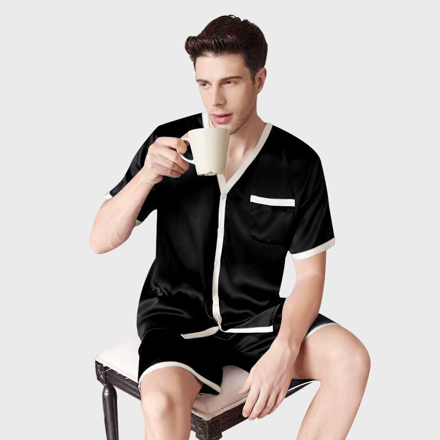 100% Silk Short Sleeve Luxury Short Silk Pajama Set for Men - DIANASILK
