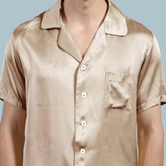 100% Silk Short Sleeve Pajamas Set Short Silk Nightwear Summer For Men - DIANASILK