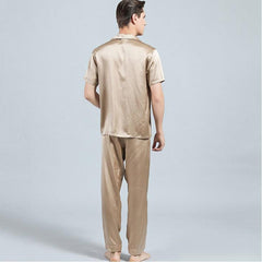 100% Silk Short Sleeve Pajamas Set Short Silk Nightwear Summer For Men - DIANASILK