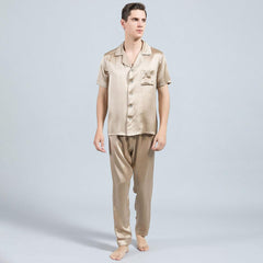 100% Silk Short Sleeve Pajamas Set Short Silk Nightwear Summer For Men - DIANASILK