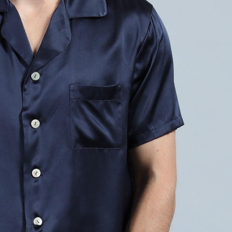 100% Silk Short Sleeve Pajamas Set Short Silk Nightwear Summer For Men - DIANASILK
