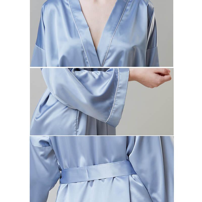 100% Silk V Neck Bridal Short Silk Robes With White Trim Soft Nightwear (multi-colors) - DIANASILK
