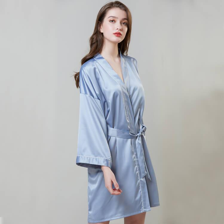 100% Silk V Neck Bridal Short Silk Robes With White Trim Soft Nightwear (multi-colors) - DIANASILK