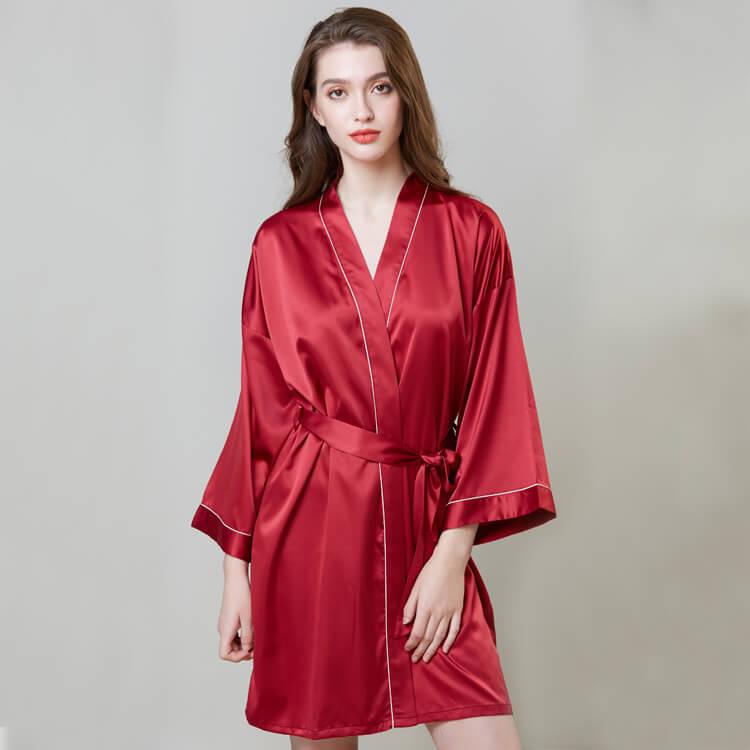 100% Silk V Neck Bridal Short Silk Robes With White Trim Soft Nightwear (multi-colors) - DIANASILK
