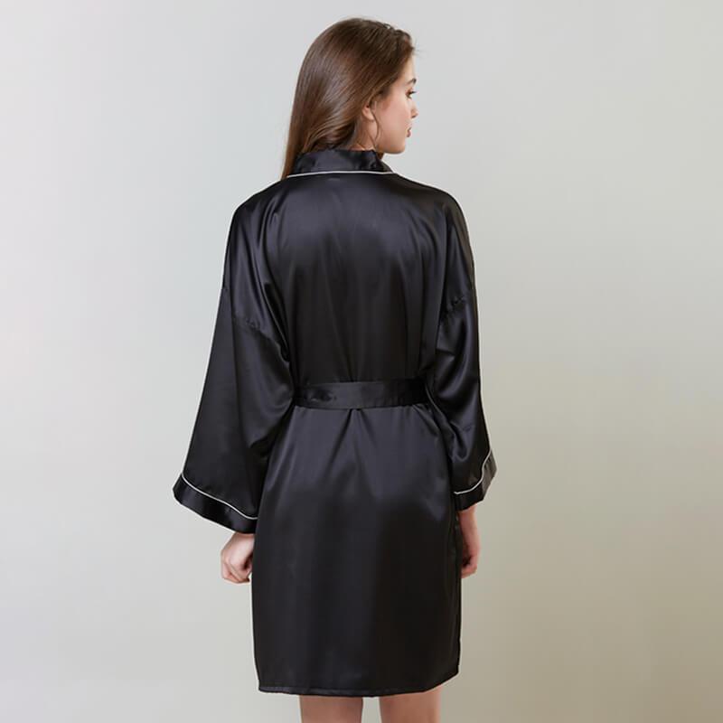100% Silk V Neck Bridal Short Silk Robes With White Trim Soft Nightwear (multi-colors) - DIANASILK