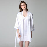 100% Silk V Neck Bridal Short Silk Robes With White Trim Soft Nightwear (multi-colors) - DIANASILK
