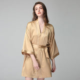 100% Silk V Neck Bridal Short Silk Robes With White Trim Soft Nightwear (multi-colors) - DIANASILK