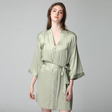 100% Silk V Neck Bridal Short Silk Robes With White Trim Soft Nightwear (multi-colors) - DIANASILK