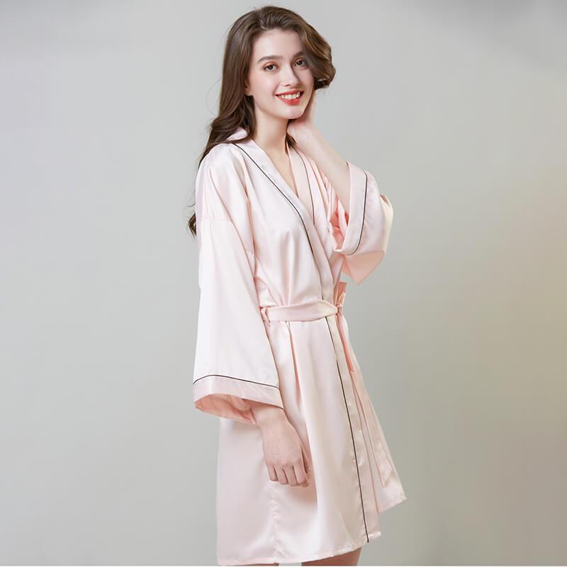 100% Silk V Neck Bridal Short Silk Robes With White Trim Soft Nightwear (multi-colors) - DIANASILK