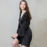 100% Silk V Neck Bridal Short Silk Robes With White Trim Soft Nightwear (multi-colors) - DIANASILK