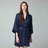 100% Silk V Neck Bridal Short Silk Robes With White Trim Soft Nightwear (multi-colors) - DIANASILK