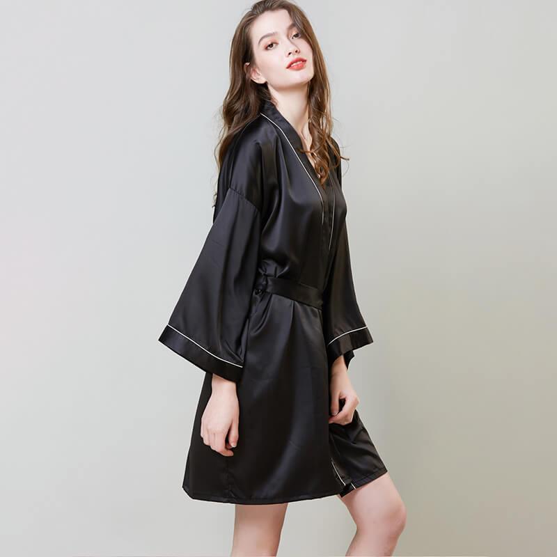 100% Silk V Neck Bridal Short Silk Robes With White Trim Soft Nightwear (multi-colors) - DIANASILK