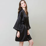 100% Silk V Neck Bridal Short Silk Robes With White Trim Soft Nightwear (multi-colors) - DIANASILK