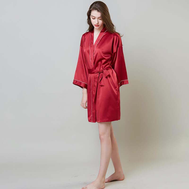 100% Silk V Neck Bridal Short Silk Robes With White Trim Soft Nightwear (multi-colors) - DIANASILK