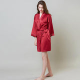 100% Silk V Neck Bridal Short Silk Robes With White Trim Soft Nightwear (multi-colors) - DIANASILK