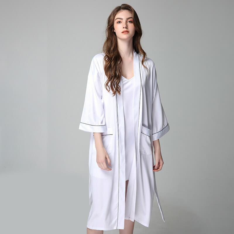 100% Silk V Neckline Full Length Breathably Silk Robe for Bridesmaids (multi-colors) - DIANASILK