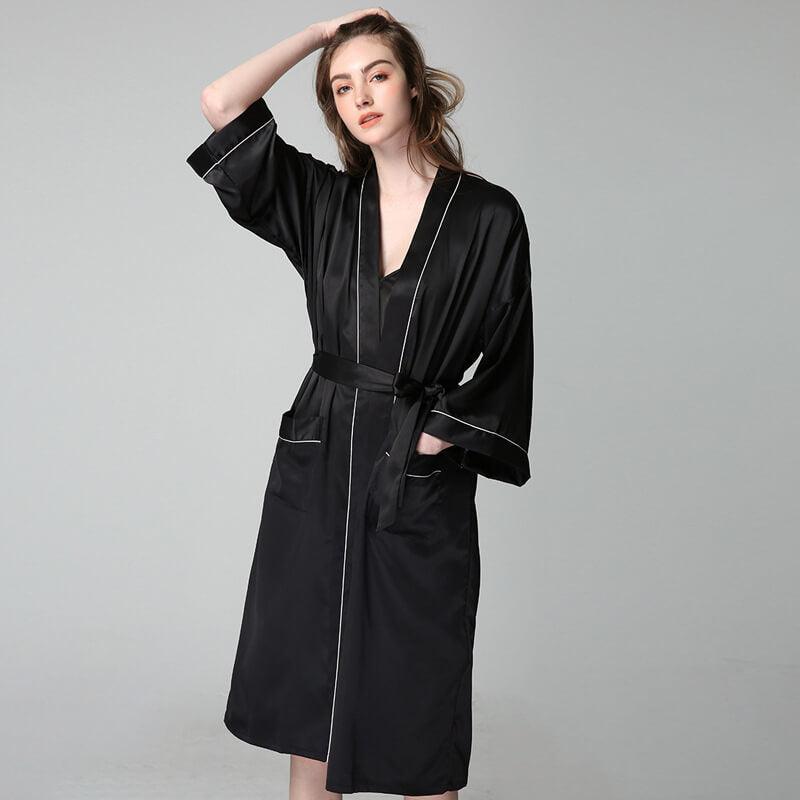 100% Silk V Neckline Full Length Breathably Silk Robe for Bridesmaids (multi-colors) - DIANASILK