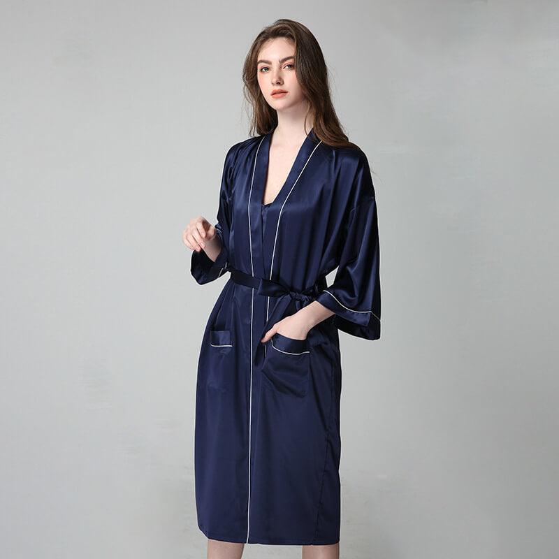 100% Silk V Neckline Full Length Breathably Silk Robe for Bridesmaids (multi-colors) - DIANASILK