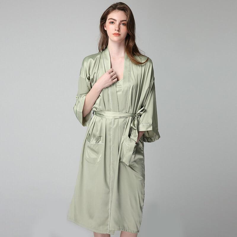 100% Silk V Neckline Full Length Breathably Silk Robe for Bridesmaids (multi-colors) - DIANASILK