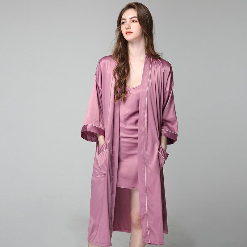 100% Silk V Neckline Full Length Breathably Silk Robe for Bridesmaids (multi-colors) - DIANASILK