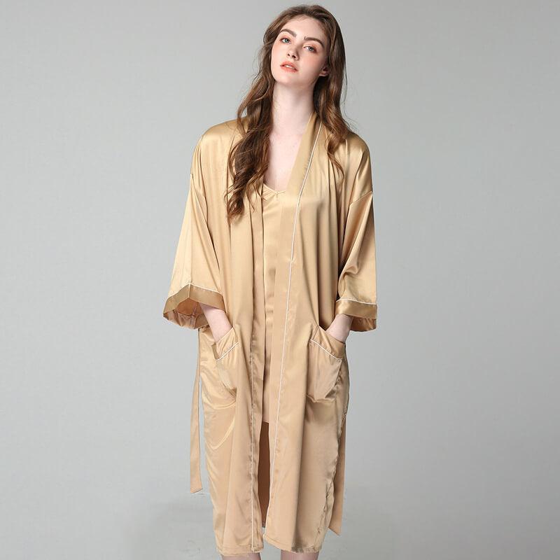 100% Silk V Neckline Full Length Breathably Silk Robe for Bridesmaids (multi-colors) - DIANASILK