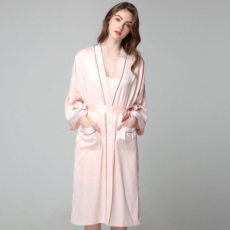 100% Silk V Neckline Full Length Breathably Silk Robe for Bridesmaids (multi-colors) - DIANASILK