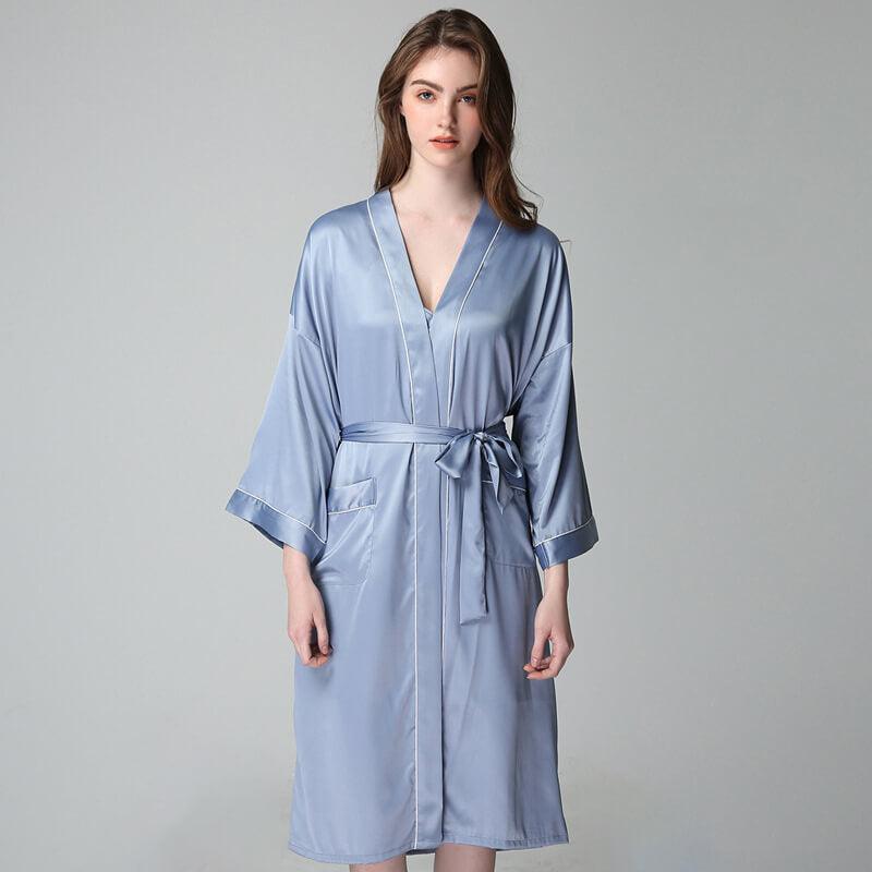 100% Silk V Neckline Full Length Breathably Silk Robe for Bridesmaids (multi-colors) - DIANASILK