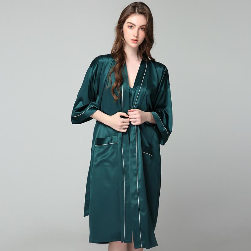 100% Silk V Neckline Full Length Breathably Silk Robe for Bridesmaids (multi-colors) - DIANASILK