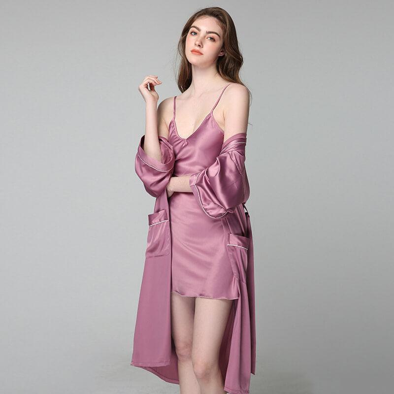 100% Silk V Neckline Full Length Breathably Silk Robe for Bridesmaids (multi-colors) - DIANASILK