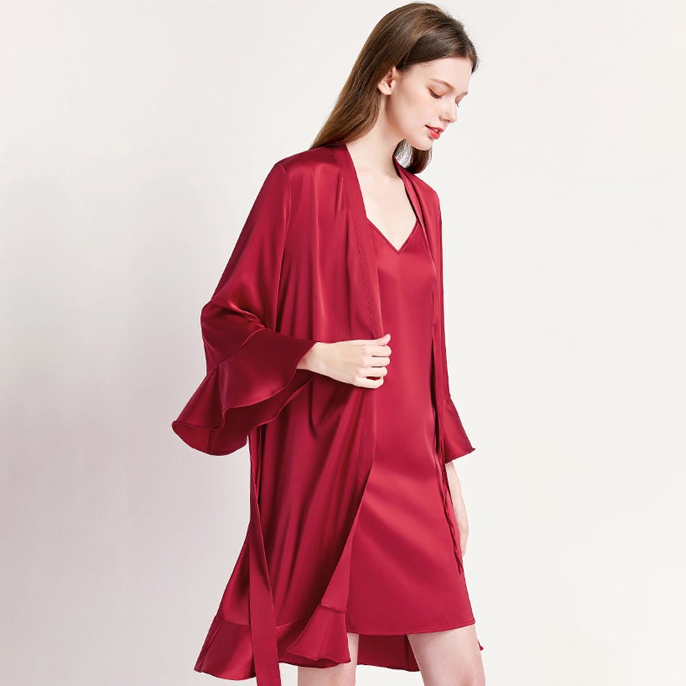 Solid Color For Women 100% Pure Silk Bathrobe With Belt