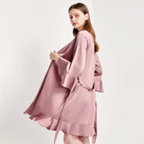 Solid Color For Women 100% Pure Silk Bathrobe With Belt