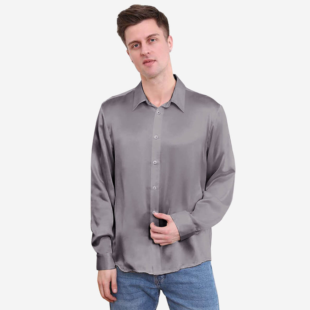 22 Momme Classic Business Mens Silk Shirts Long Sleeves Silk Top