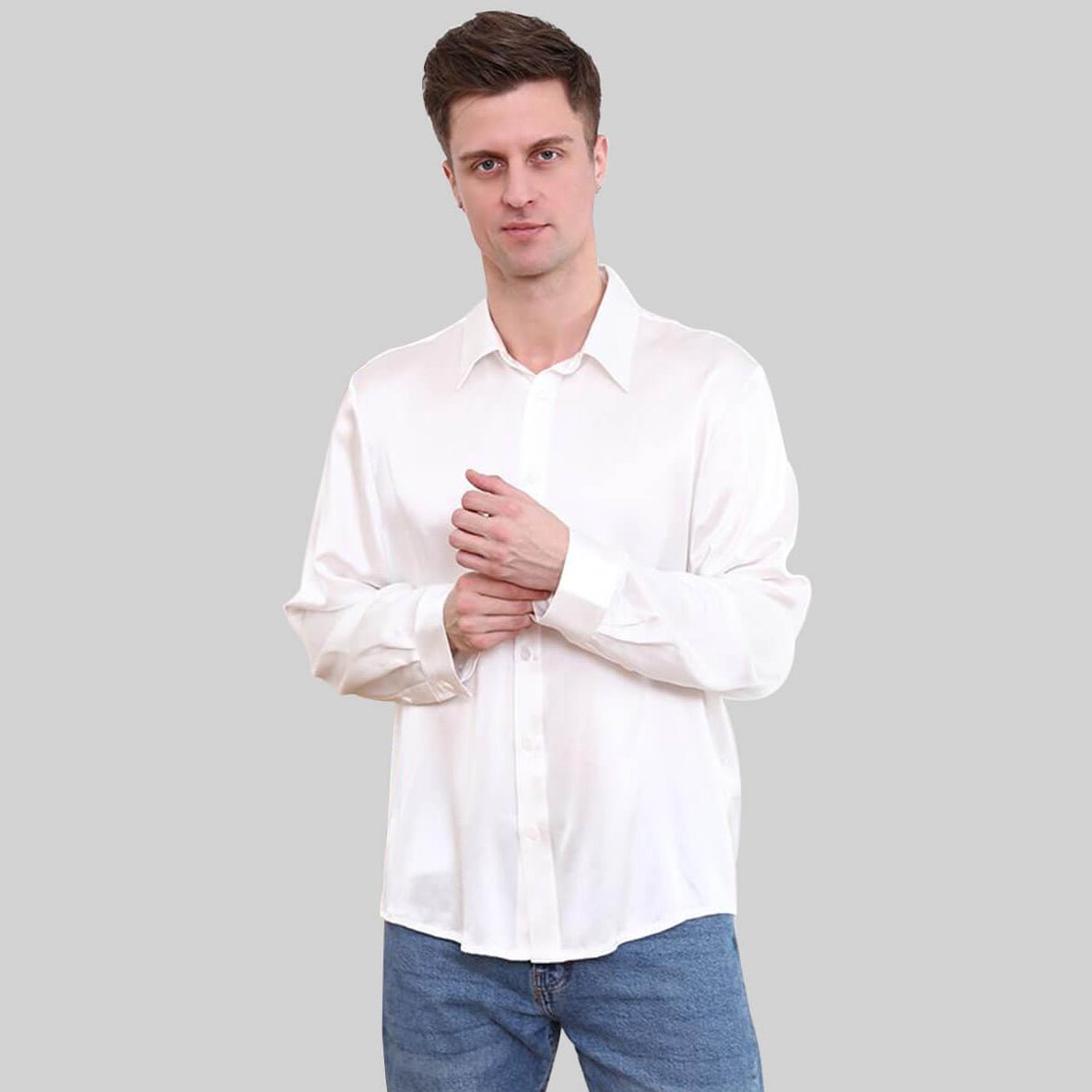 22 Momme Classic Business Camisas de seda para hombre Top de seda de manga larga